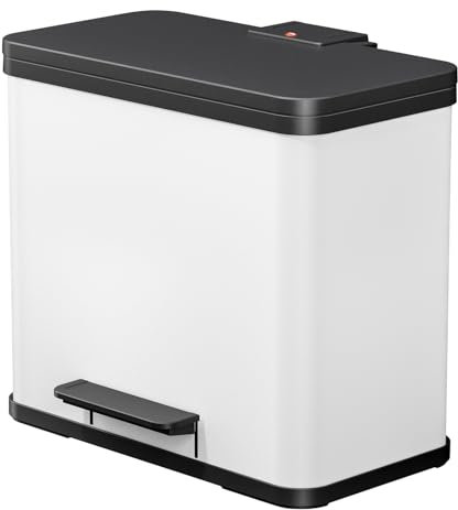 Hailo Öko trio Plus L Tret-Mülltrenner - freistehender 3 x 9 Liter Dreifachmülleimer aus Stahlblech - Mülltrennsystem mit soft close Deckel - 3-fach Abfalltrenner für die Küche - Weiß
