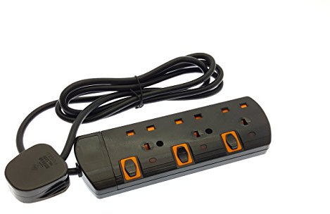 Shine SS53B Black 5m 3 Way Gang Switched Surge Protected Extension Lead with Led Indicators