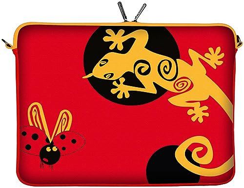 Digittrade LS145-13 Lady Beetle Designer Notebook Sleeve 13.3 Zoll (33.8 cm) aus Neopren Laptop Tasche 13 bis 14 Zoll Salamander Eidechse rot Gold orange