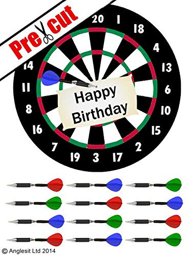 Anglesit`HAPPY BIRTHDAY DARTBOARD CAKE TOPPER 18 CM EDIBLE WAFER PAPER CAKE DECORATION BIRTHDAY PARTY