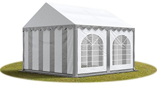 TOOLPORT Festzelt Partyzelt 3x4 m schwerentflammbar Premium, hochwertige PVC Plane 750 N in grau-weiß 100% wasserdicht mit Bodenrahmen
