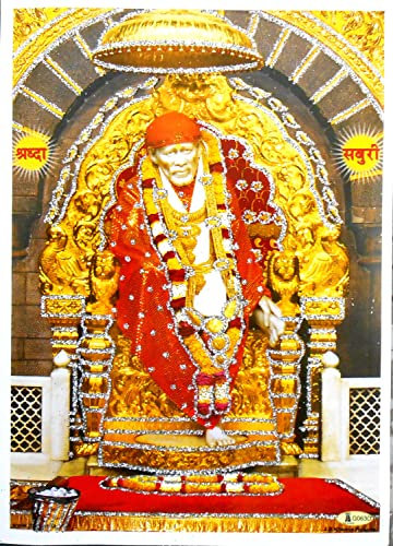 Sai Baba Poster / Nachdruck Hindu-Gott, mit Glitzer, ungerahmt, Größe 12,7 x 17,8 cm