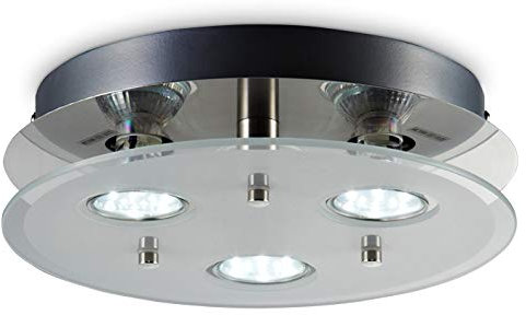 B.K.Licht - LED Deckenlampe mit warmweißer Lichtfarbe, teilsatiniertes Glas, GU10 Fassung, LED Deckenleuchte, LED Lampe, Wohnzimmerlampe, Schlafzimmerlampe, Küchenlampe, 25x7 cm, Matt-Nickel