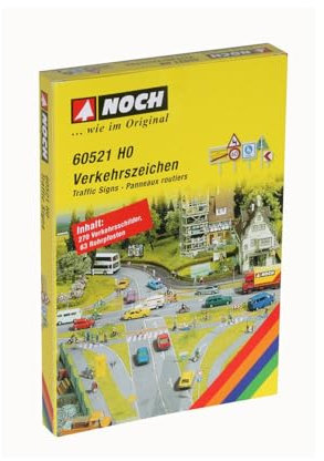 NOCH Verkehrszeichen, farbig Bedruckte Verkehrsschilder, 270 Teile für die Spurweite H0, ideal für realistische Modellstraßen