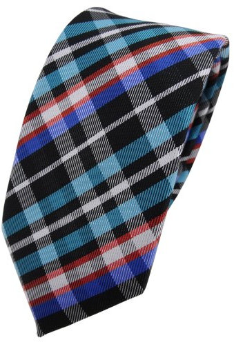 TigerTie Schmale Krawatte türkis orange blau schwarz silber kariert - Krawatte Tie