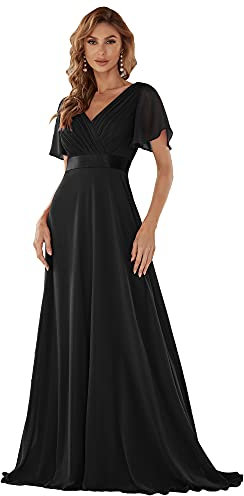 Ever-Pretty Ever Pretty Women's Glamorous Double V-Neck Ruffles Padded Evening Dress, 10, Black
