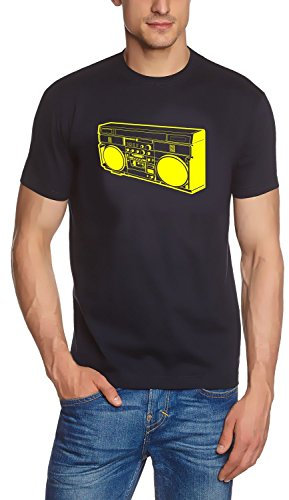 Coole Fun T-Shirts Ghettoblaster t-Shirt Music t-Shirts, dunkelblau/Weiss, Grösse: S