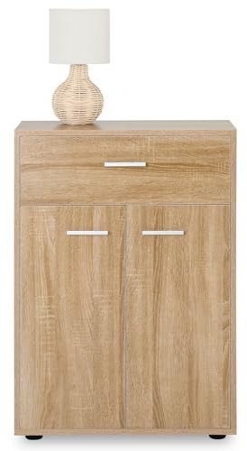 IDIMEX Buffet Calais, Commode Meuble de Rangement avec 1 tiroir et 2 Portes, en mélaminé décor chêne Sonoma
