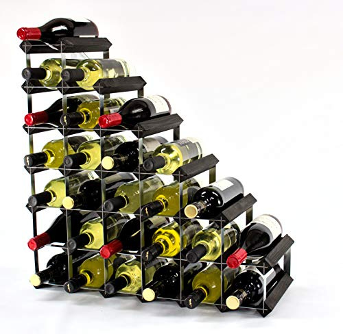 Classic Understairs Black Stained Wood and galvanised Metal Wine Rack Ready Assembled