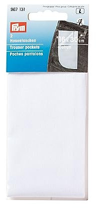 Prym Hosentaschen 1/1 CO zum Nähen in 16 x 30 cm weiß 16 x 30 cm weiß 2 Stück 967131-1