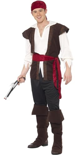 Smiffys Pirate Costume - Brown Headscarf, Top, Trousers, Belt & Bootcovers, Fancy Dress