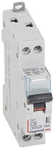 407697 Disjoncteur unipolaire + neutre 8A - 1P+N Courbe C - 6/10kA - À vis - Legrand DX3