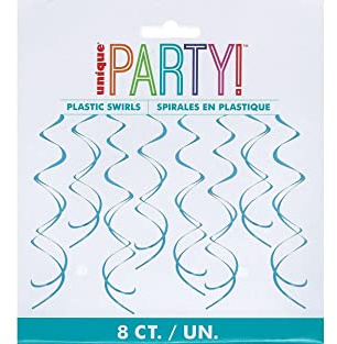 Unique Party 63271 - 66cm Plastic Hanging Swirl Baby Blue Party Decorations, Pack of 8