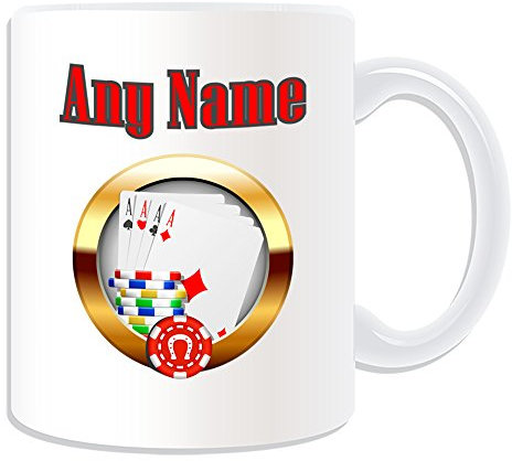 Personalisiertes Geschenk – Karten und Chips Baccara/Blackjack/Texas Holdem Tasse (Casino Design Thema, weiß) – alle Nachricht/Name auf Ihre einzigartige – Hold 'em Poker Chip