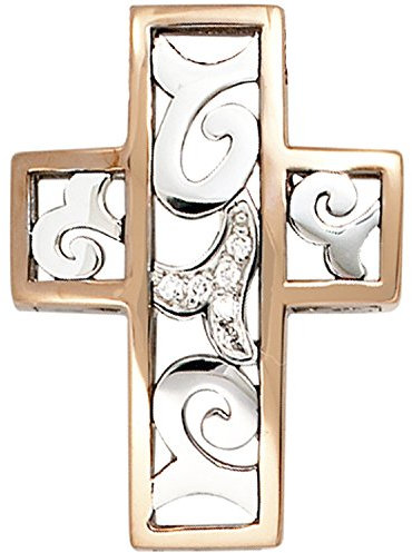 Jobo Damen Anhänger Kreuz 585 Gold Weißgold Rotgold bicolor 6 Diamanten Brillanten