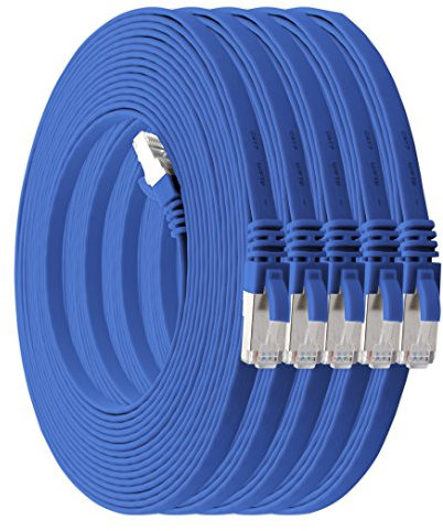 1aTTack.de 0,5m - blau - 5 Stück Cat7 Flachkabel Netzwerkkabel Cat 7 Rohkabel Gigabit Lan (10Gbit/s) Flachbandkabel Verlegekabel Patchkabel Flach Slim Rj 45 Stecker Cat6a