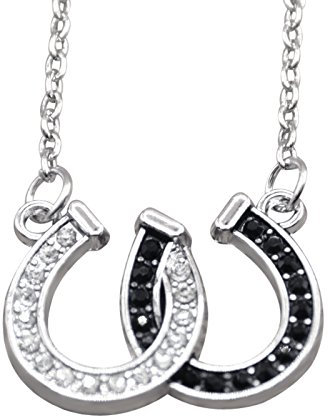 Hanessa Damen-Schmuck Halskette Hufeisen-Glücksbringer Pferde Tier Liebe Silber Schwarz Geschenk zu Weihnachten für Mädchen/Freundin/Pferde-fans