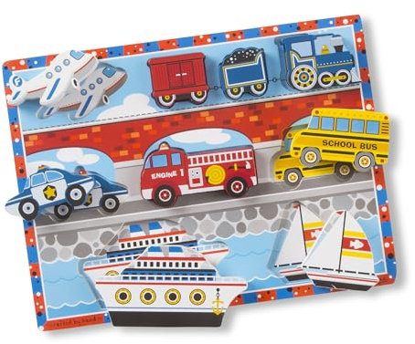 Melissa & Doug Vehicles Chunky Puzzle | Puzzles | Wooden Toy | 2+ | Gift for Boy or Girl