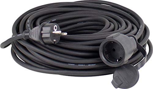 as - Schwabe alargador de Cables 10 m H07RN-F 3G2,5 - Cable de extensión 230 V / 16 A / 3.500 W - con Tapa de protección - Resistente al Polvo y a Las Salpicaduras IP44 - Negro, 60383