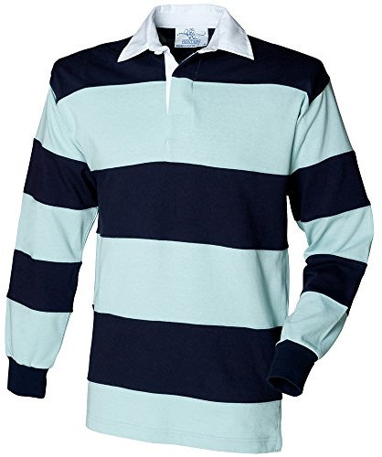 Front Row Sewn stripe long sleeve rugby shirt Duck Egg/ Navy M
