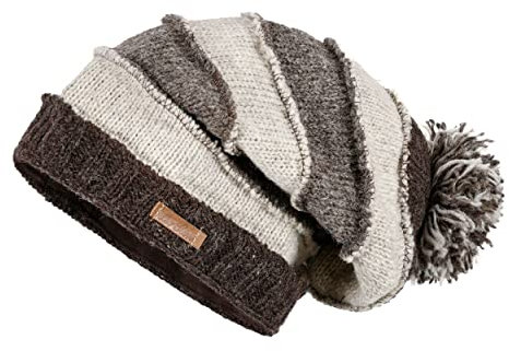 alpengoa McRon Damen Gefütterte Wollmütze mit Bommel Modell Keanu Naturbraun