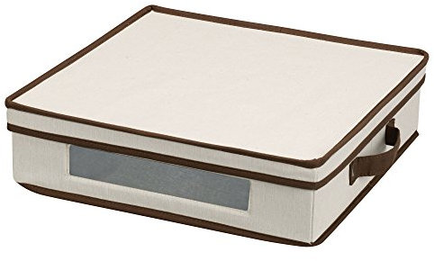 Household Essentials Vision Window Charger Plate Storage Chest, Natural Canvas with Brown Trim