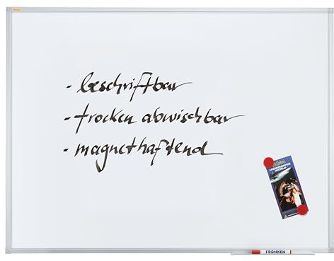 FRANKEN Whiteboard, Schreibtafel X-tra!Line, emailliert, magnetisch, beschreibbar, trocken abwischbar, mit Aluminiumrahmen, Magnettafel zur Wandbefestigung, 100 x 75 cm, SC3208