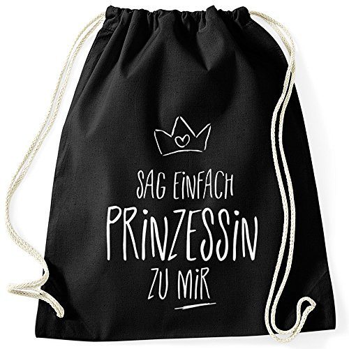 MoonWorks Turnbeutel, Sag einfach Prinzessin zu Mir, Baumwoll Beutel Tasche mit Spruch, Gymsac Gymbag schwarz Unisize