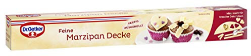 Dr. Oetker Feine Marzipan Decke, 300 g, fertig ausgerollter Überzug, zum Umhüllen und Verzieren von Torten, Kuchen & Gebäck bis Ø 26 cm, sofort gebrauchsfähig, vegan