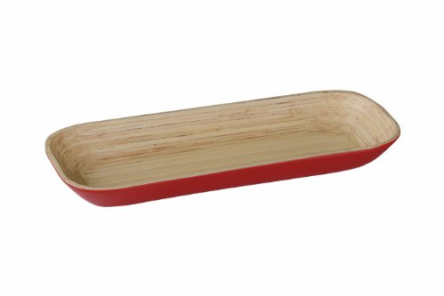 Premier Housewares Kyoto Spun Bamboo Tray - 3 x 30 x 12 cm, Red