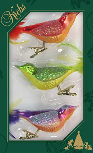 ***Dekohelden24 Lauschaer Christbaumschmuck - 3er Set Fantasy Vögel auf Clip, Moderne Farben, ca. 15 cm