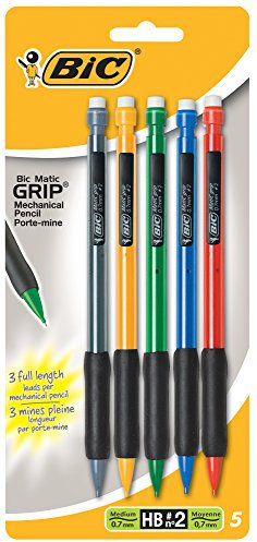 BIC Matic Grip Druckbleistift, mittlere Spitze (0,7 mm), 5 Bleistifte