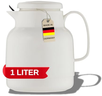 Helios Mondo Kunststoff-Isolierkanne mit Teesieb, Weiß, 14.2 x 13.6 x 19.3 cm