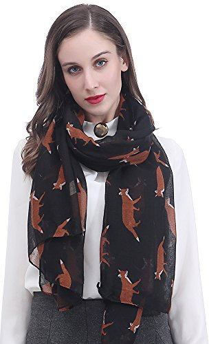 Lina & Lily Damen Schal Tuch mit Fuchs Print (Schwarz)