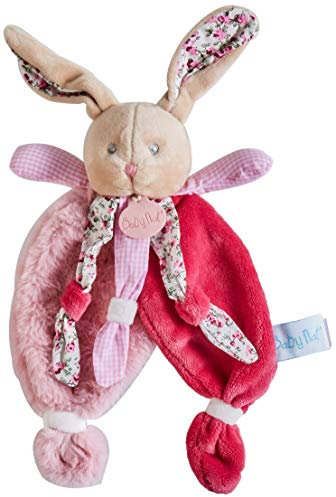 Baby Nat' - Doudou Lapin Plat - Lapin Poupi Rose - Imprimé Fleurs - Forme Originale Facile à Attraper avec Nouettes & Grandes Oreilles - Idée Cadeau Naissance Bébé Fille et Garçon - BN0111