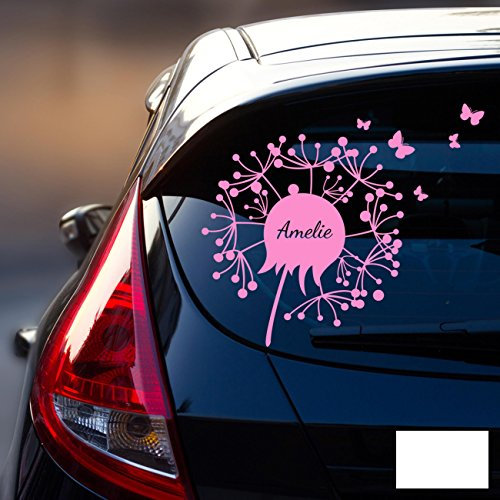 ilka parey wandtattoo-welt® Autotattoo Heckscheibenaufkleber Fahrzeug Sticker Aufkleber Baby Name Pusteblume M1865 - ausgewählte Farbe: *weiß* ausgewählte Größe: *S - 29cm breit x 25cm hoch*