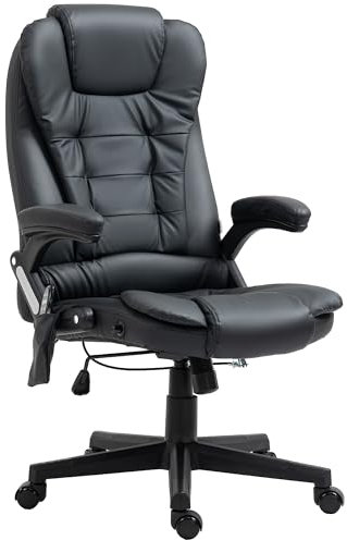 HOMCOM Fauteuil de Bureau massant et Chauffant électrique Fauteuil Bureau Ergonomique revêtement synthétique Noir