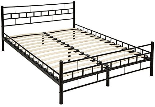 tectake® Metallbett, Bettgestell mit Lattenrost, Einzelbett, Doppelbett aus Metall, Bettrahmen mit Kopfteil Bett für Schlafzimmer, Gästezimmer, Gästebett, Jugendzimmer - 200 x 140 cm, schwarz