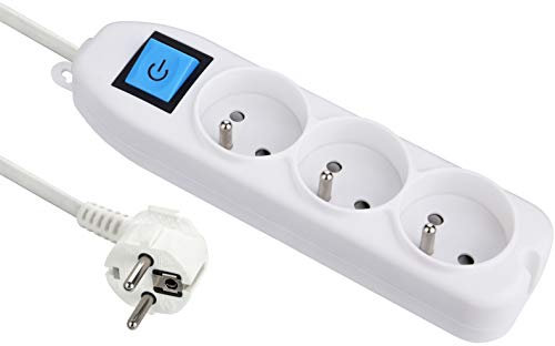 Electraline Basic 32002 Bloc Multiprises 3 Prises + Interrupteur Longueur 1,5 m Section 3G1 mm² Blanc