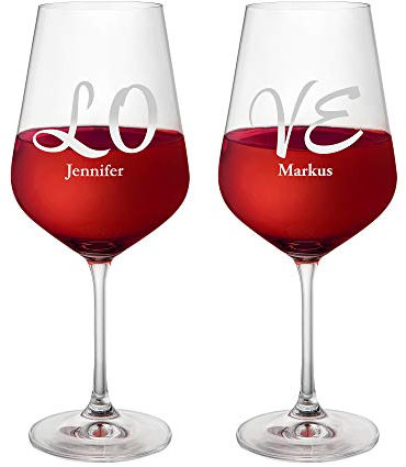 AMAVEL Lot de 2 Verres à Vin Personnalisés avec Prénoms, Gravure individuelle Love, Idée Cadeau pour Couples, 500 ML