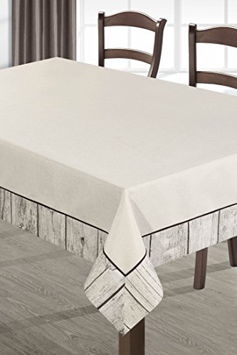DecoKing 140x180 beige schwarz Holzoptik Tischdecke Tischtuch praktisch pflegeleicht Leinoptik Lein Optik Scandi