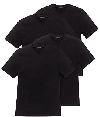 Schiesser Herren American T- Shirts mit V-Ausschnitt, 2er - Pack (M / (5), schwarz)