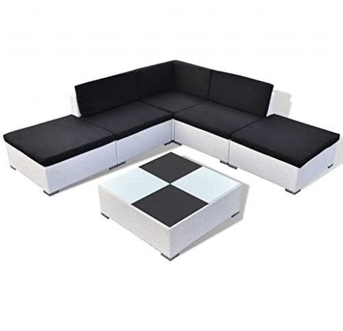 vidaXL Gartenmöbel 6-TLG. mit Auflagen Sitzgruppe Lounge Sitzgarnitur Gartenset Sofa Gartensofa Sofagarnitur Tisch Poly Rattan Weiß