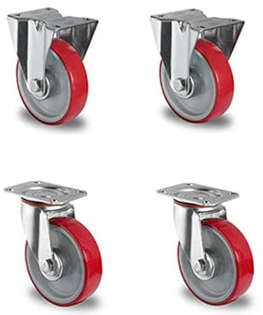 Rollensatz 2 Lenk- + 2 Bockrollen 80 mm Polyurethan rot