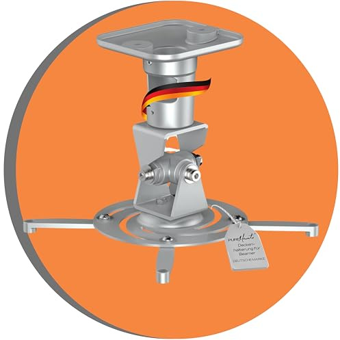 PureMounts Spider-Plus Beamer Deckenhalterung, neigbar 25°, drehbar, Deckenabstand: 225mm, Traglast max. 15kg, Lochabstand 180-310mm, Silber