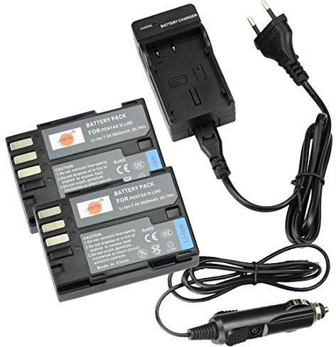 DSTE®（2 Pack） Ersatz Batterie und DC93E Reise Ladegerät Compatible für Pentax D-LI90 K-01 K-3 K-3II K-5 K-52K-5II K-5IIs K-7 K-7D645D 645Z Digatal Kamera