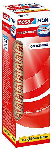 tesa tesafilm transparent - Transparentes Klebeband mit starker Haftung - alterungsbeständig und reißfest - 10 m x 12 mm - 12er Pack