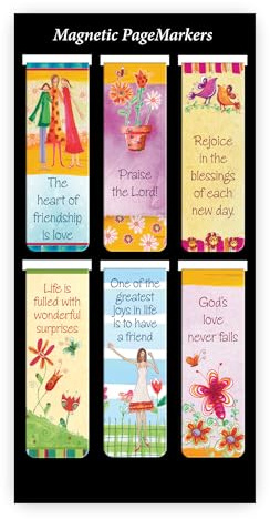 Christian Art Gifts Magnetic Scripture Bookmark Set with Love Joy and Friendship - Inspirational Whimsical Friend Themed Magnetic Bible Verse Pagemarker Set of 6 for Bibles and Books, Size 2.3” x 0.8”
