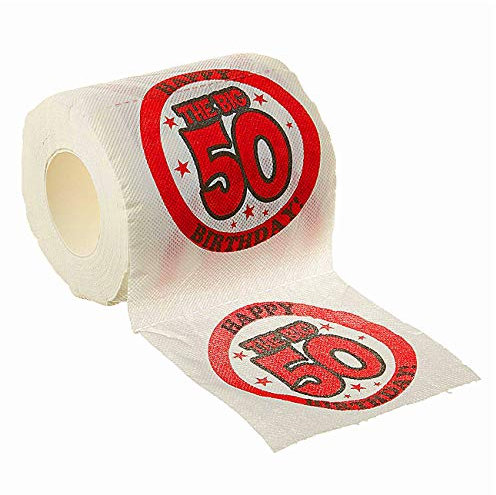 Happy The Big 50 Birthday' White Toilet Paper Roll - Hilarious Design, Perfect for Pranks, Themed Parties, Gag Gift, & More Halloween Halloween