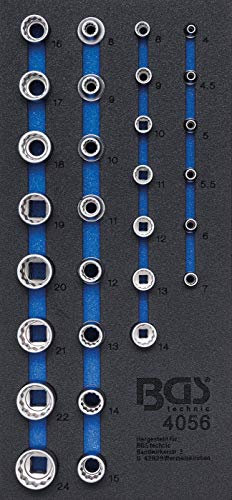 BGS 4056 | Werkstattwageneinlage 1/3: Steckschlüssel-Einsätze Zwölfkant | 6,3 mm (1/4) / 12,5 mm (1/2) | 29-tlg.